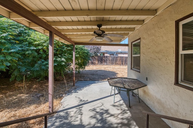 view of patio featuring ceiling fan