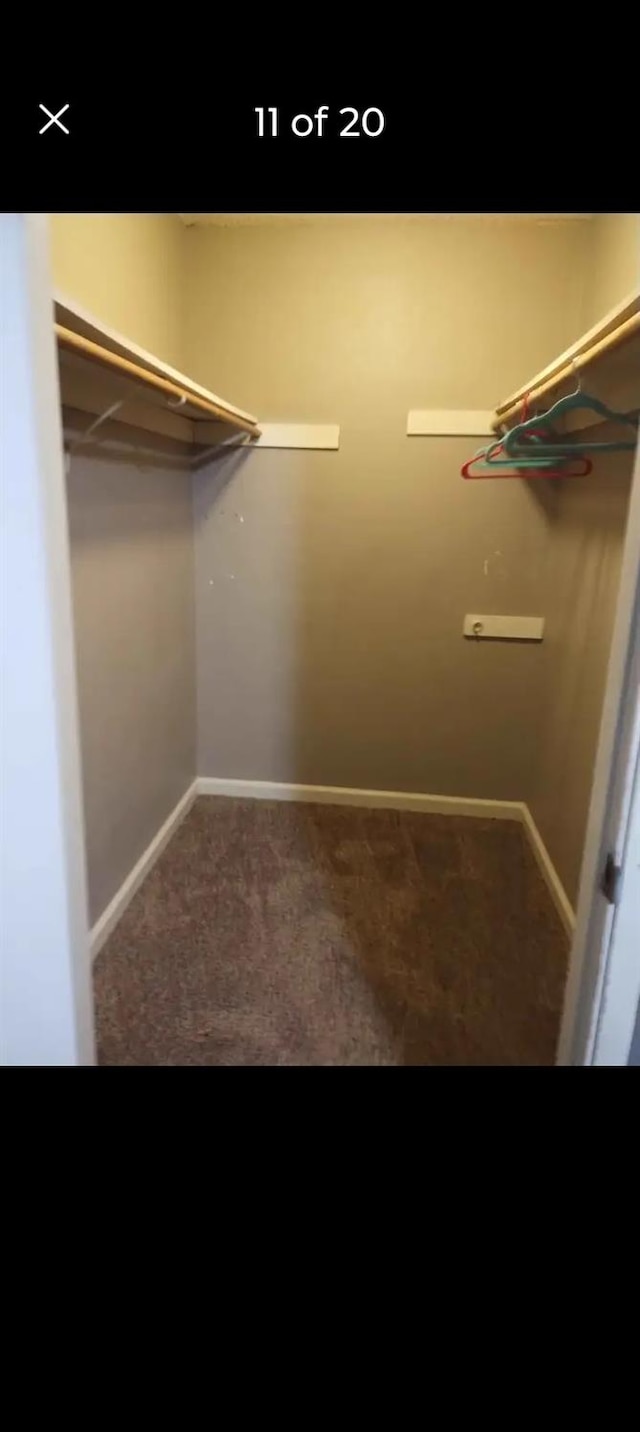 spacious closet with dark carpet