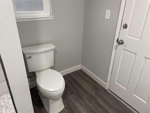 bathroom with wood-type flooring and toilet