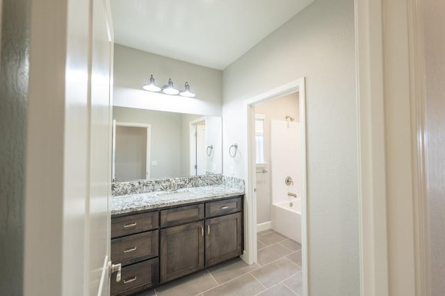 bathroom featuring vanity, tile patterned floors, and  shower combination