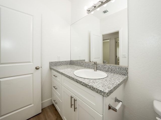 bathroom with vanity and wood-type flooring