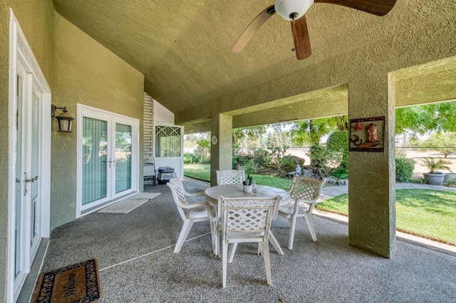 11333 E Church Ave, Sanger, CA 93657 - view of patio / terrace featuring french doors, a ceiling fan, and outdoor dining area