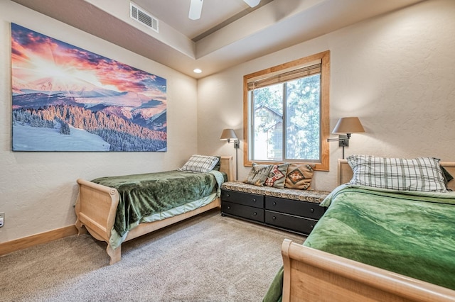 bedroom featuring carpet flooring and ceiling fan