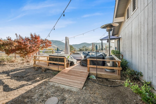 deck with a mountain view