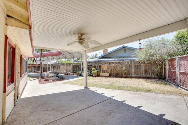 view of patio with ceiling fan