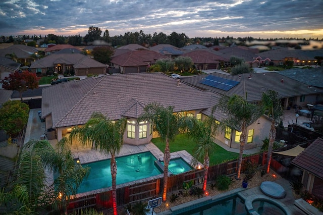 view of aerial view at dusk