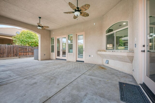 view of patio / terrace with french doors and ceiling fan