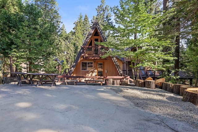 42270 Rockledge, Shaver Lake, CA 93664 - a-frame style home featuring a wooden deck