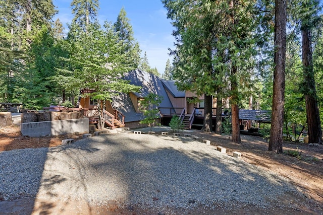 42270 Rockledge, Shaver Lake, CA 93664 - view of front facade with a deck and stairway
