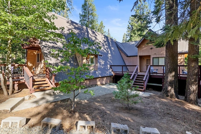 42270 Rockledge, Shaver Lake, CA 93664 - view of front facade with stairway and a wooden deck