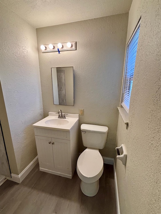 bathroom with vanity, wood-type flooring, and toilet