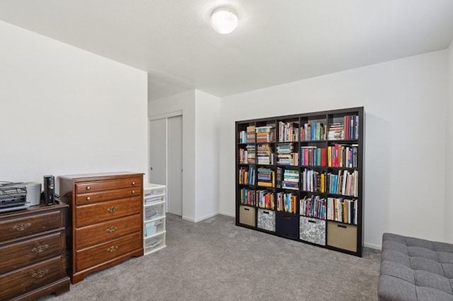 living area featuring light colored carpet