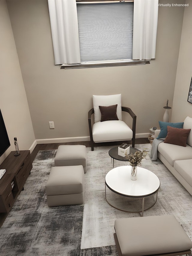 living room featuring dark wood-type flooring