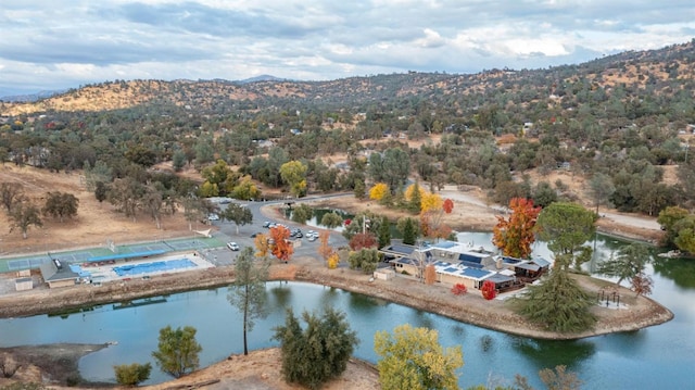 aerial view featuring a water view