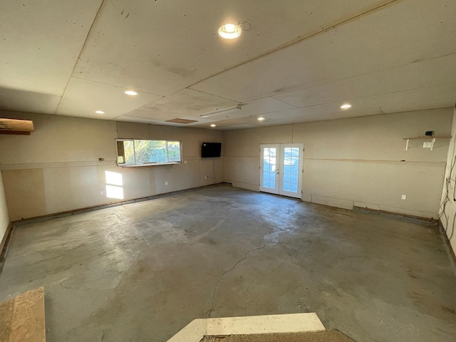 basement featuring french doors