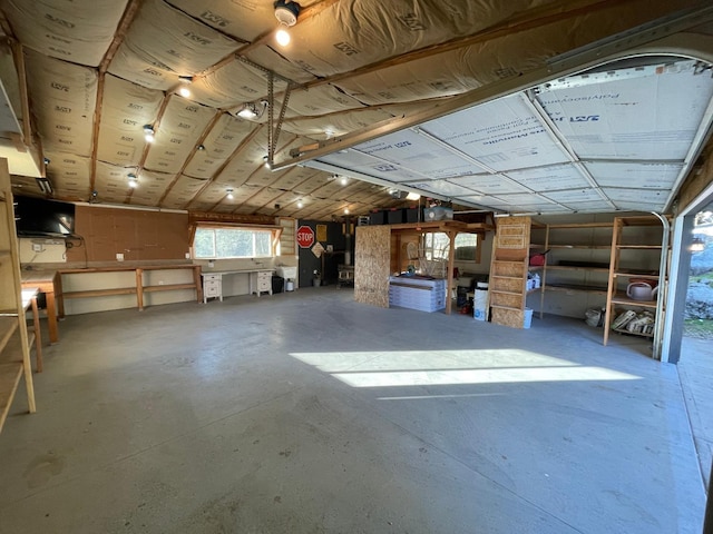 interior space featuring a workshop area