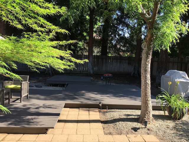 view of patio / terrace with grilling area and a wooden deck