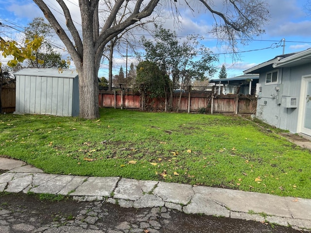 view of yard with a storage unit