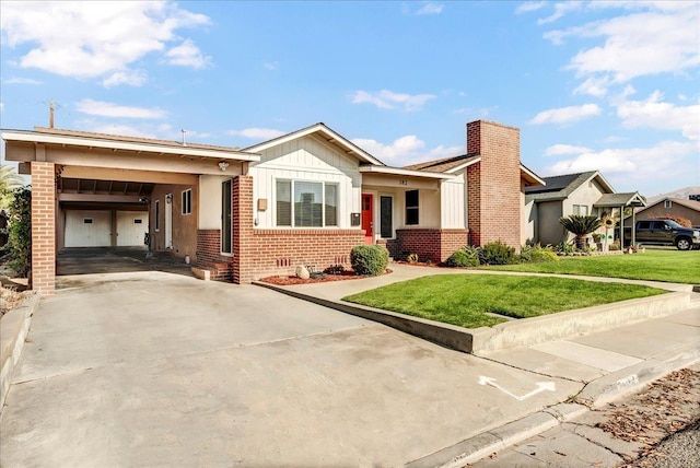 single story home with a front lawn and a carport