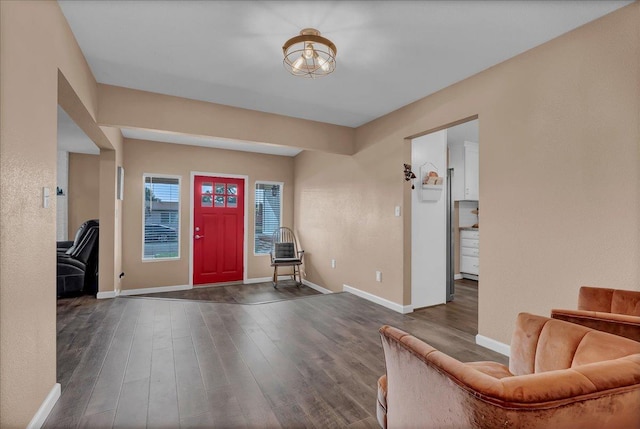 foyer entrance featuring dark hardwood / wood-style floors