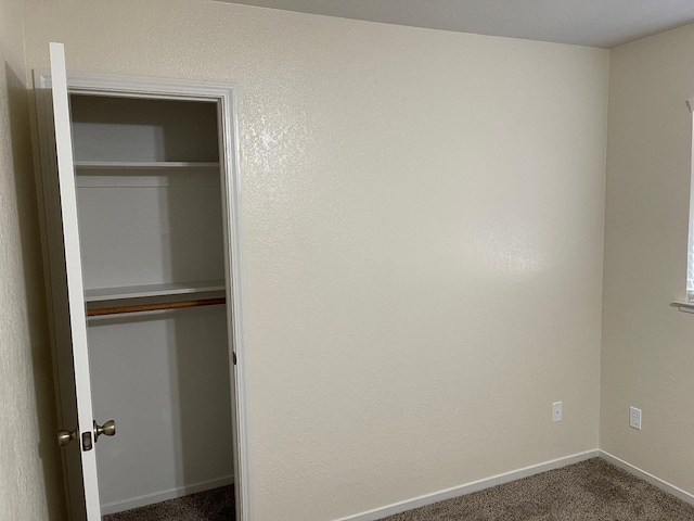 interior space with dark carpet and a closet