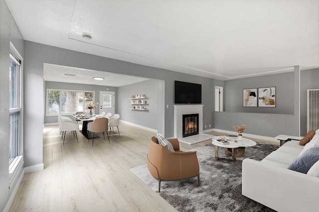 living room with light hardwood / wood-style flooring