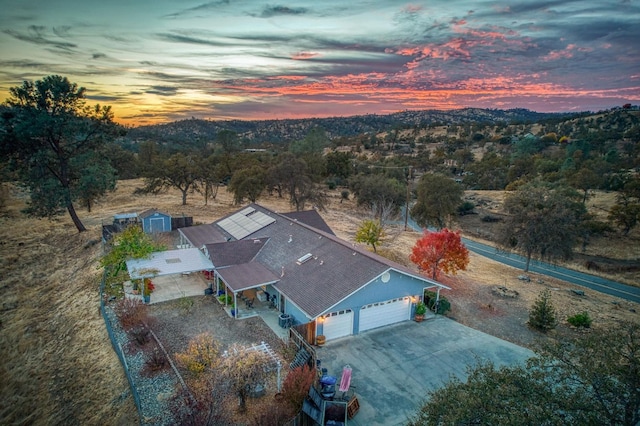 view of aerial view at dusk