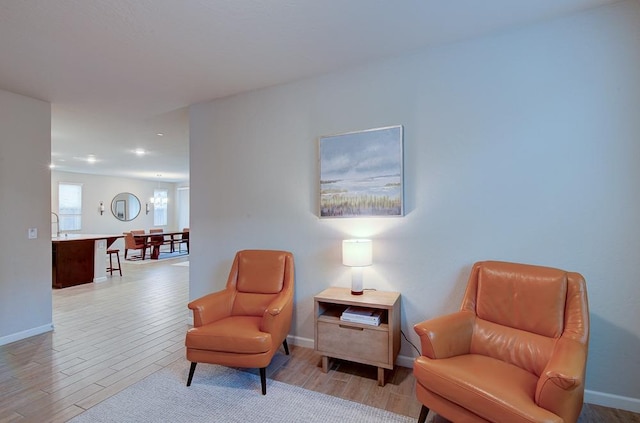 living area featuring light hardwood / wood-style floors