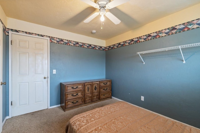 bedroom with carpet flooring and ceiling fan