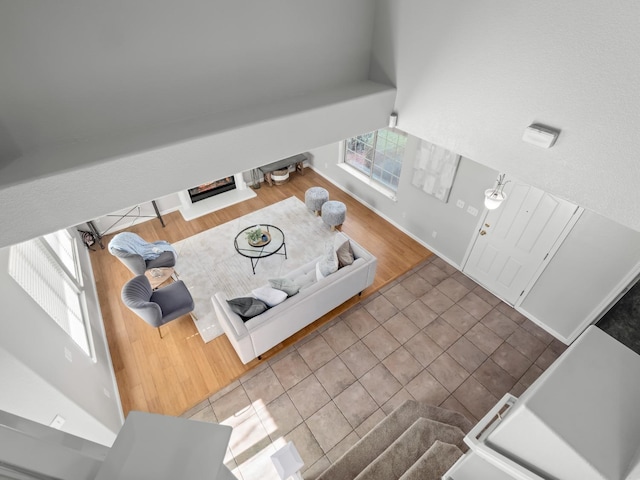 living room featuring tile patterned flooring