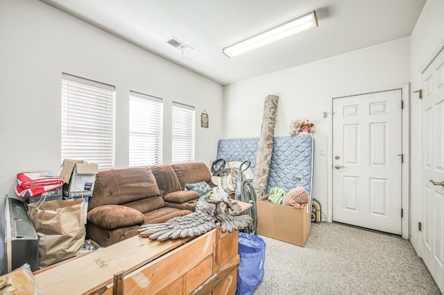 living room with light colored carpet