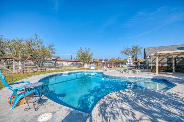 view of swimming pool featuring a patio area