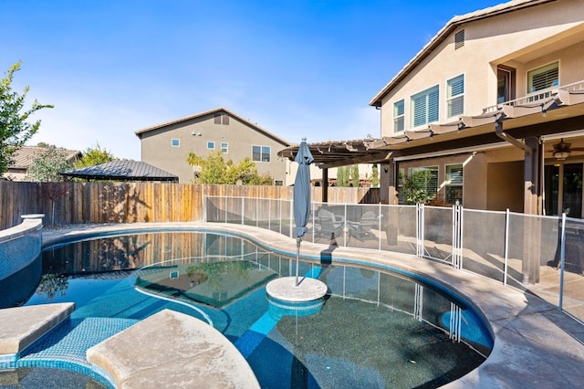 view of pool with a patio area, a fenced backyard, and a fenced in pool