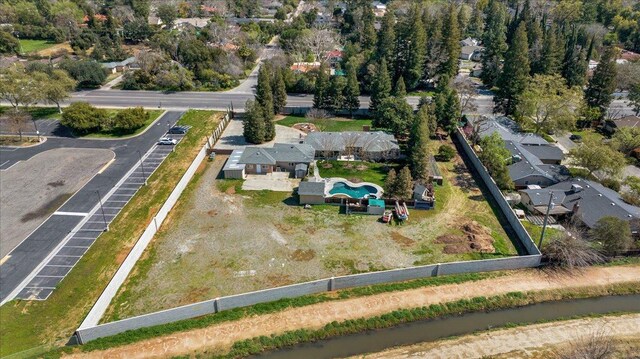 4481 N Palm, Fresno, CA 93704 - aerial overview of property's location featuring nearby suburban area and a pool area