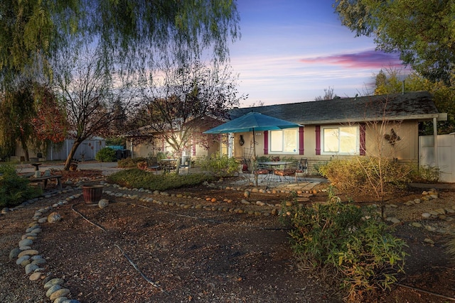 view of front of home featuring a patio area