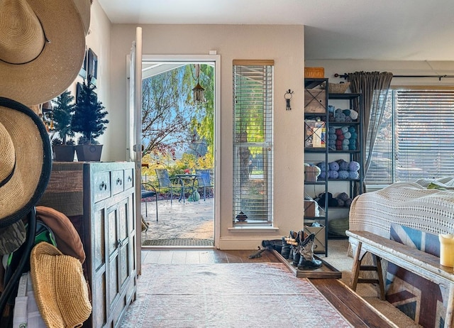 entryway with hardwood / wood-style floors