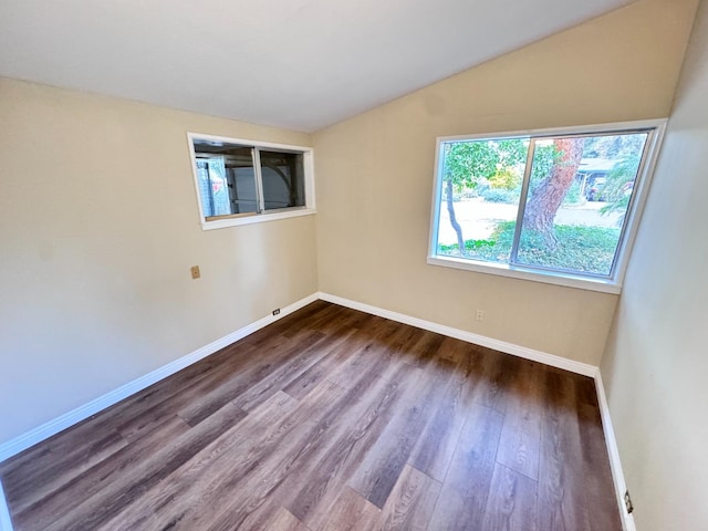 empty room with lofted ceiling and hardwood / wood-style floors