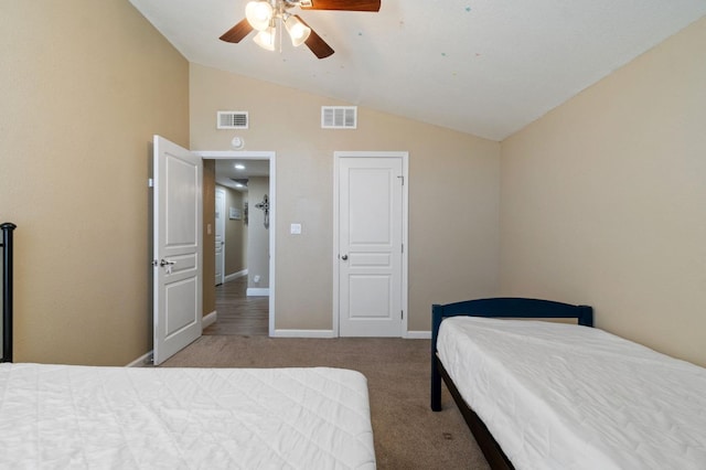 5870 E Midwick Ln, Fresno, CA 93727 - bedroom featuring lofted ceiling, carpet, baseboards, and a ceiling fan