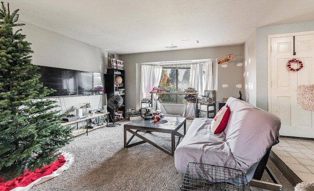 living room featuring light tile patterned floors