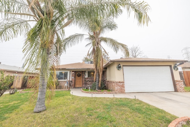 ranch-style house with a front lawn and a garage