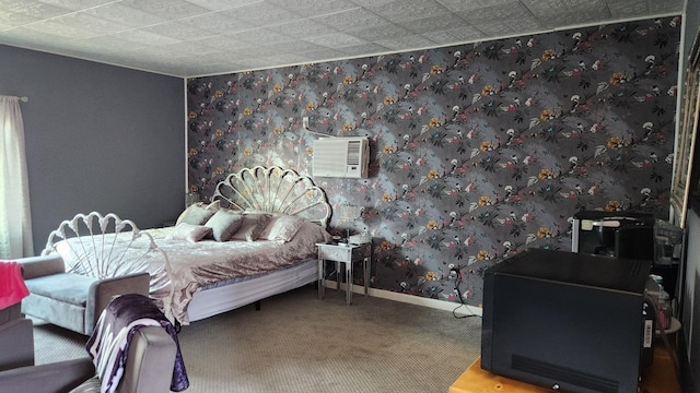 carpeted bedroom with a wall mounted air conditioner