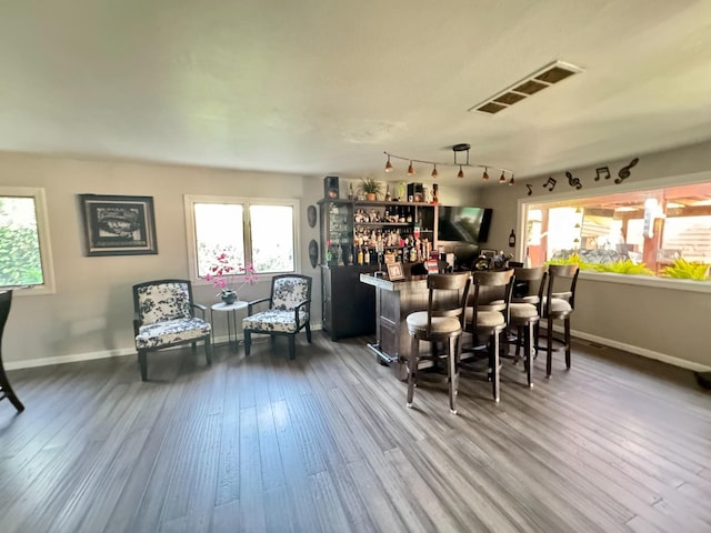 bar with hardwood / wood-style flooring