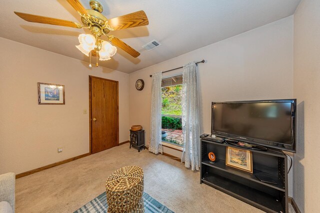 50365 Spook Ln, Oakhurst, CA 93644 - sitting room featuring baseboards, visible vents, ceiling fan, and carpet flooring