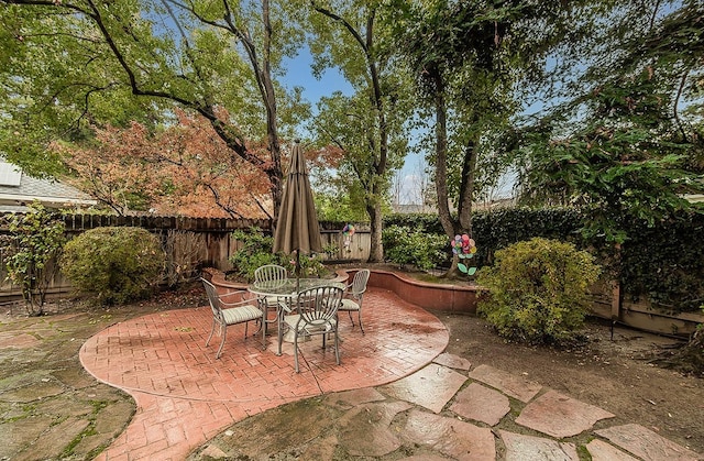 view of patio / terrace featuring outdoor dining space and a fenced backyard