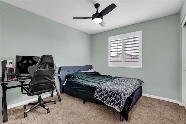 bedroom with carpet floors and ceiling fan