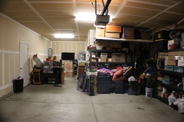 garage with a garage door opener