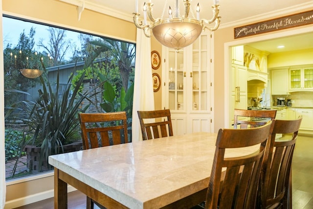 dining room featuring crown molding and dark wood-type flooring