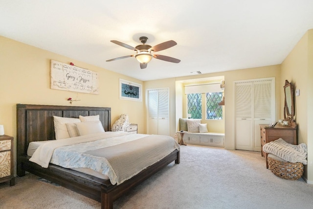 bedroom featuring carpet flooring and ceiling fan