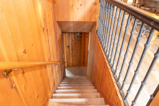 stairs with wooden walls