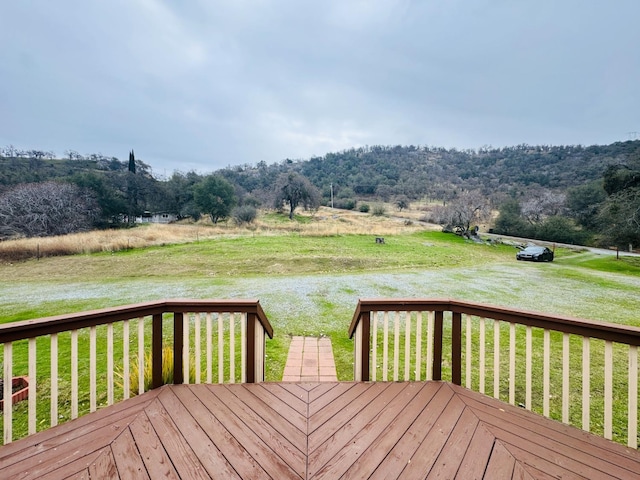 wooden deck featuring a lawn and a water view